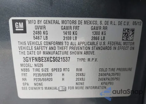 2012 Cadillac Srx Performance Collection from USA, damaged, VIN 3GYFNBE3XCS621537